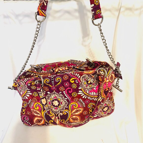 Vera Bradley Safari Sunset Tote/Shoulder Bag-Chain Strap-Pink/Maroon Mix-Quilted - Picture 2 of 16